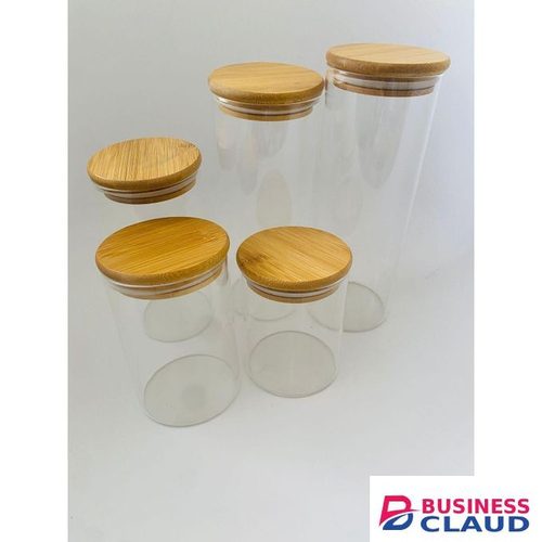 5 sets Bamboo Wood Lid Glass Jar Airtight