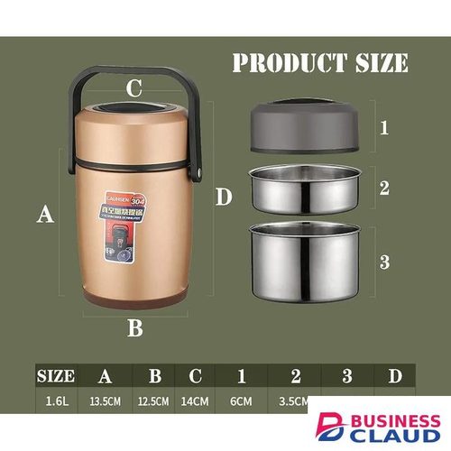 1.7L Premium 304 Stainless Steel Vacuum Thermal Lunch Box – Insulated Food Flask & Warmer Container with Carry Handle – Keeps Food Hot for 8-12 Hours – Leak-Proof Bento Box for School, Office & Travel