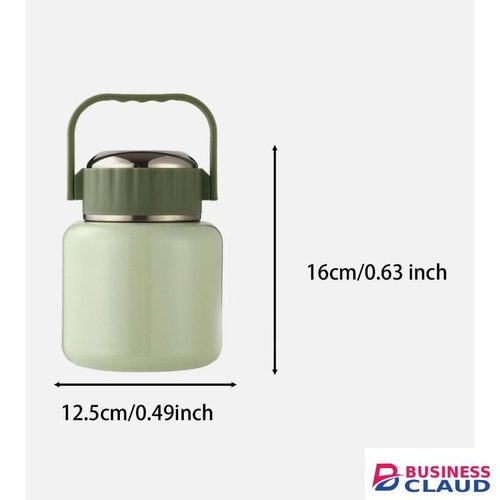 VACUUM INSULATED THERMAL HOT FOOD FLASK WITH FOLDING SPOON - GREEN
