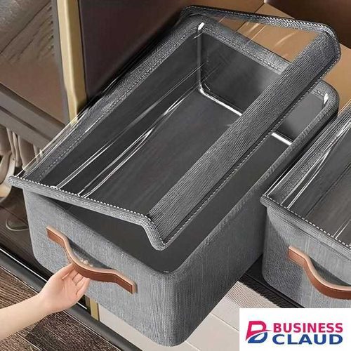 Hot Sale Folding Storage Box With Lid Fabric Foldable Steel Storage Cubes Organizer with Handles Frame Collapsible Clothes Organizer Box/Bin With Transparent Lid, PACK OF 1