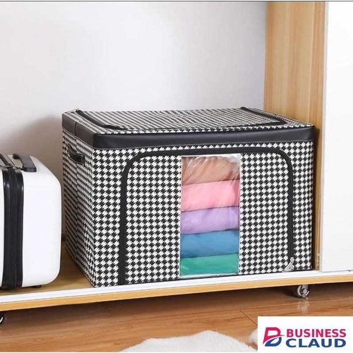 Foldable Checked Multipurpose Storage Box – Large 60x40x40cm Waterproof Organizer with Oxford Fabric and Steel Frame Support