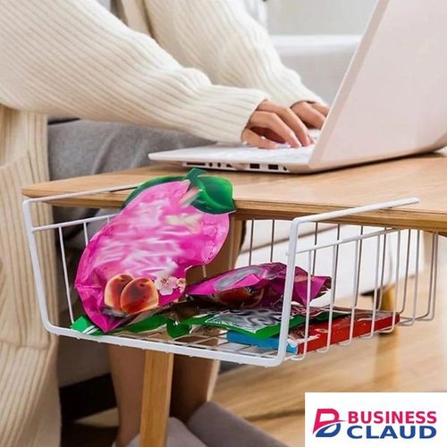 1pc Hanging Net Basket – Large Capacity Iron Under Cabinet & Wall Wardrobe Storage Organizer