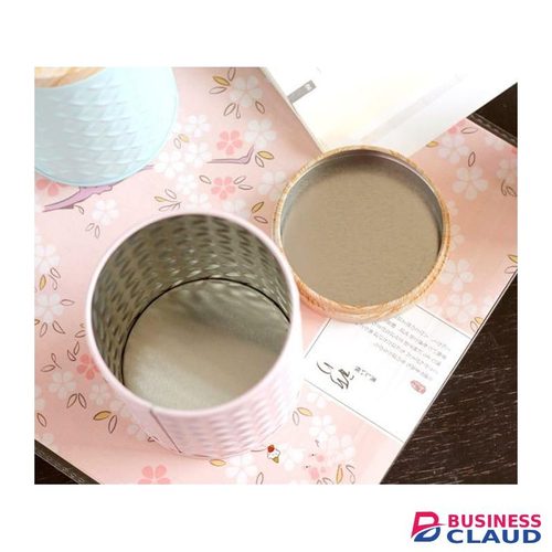 Round Wood Grain Tin Box Metal Storage Container – Rustic Organizer for Tea, Coffee, Spices, Crafts, and Candle Making