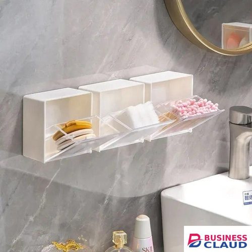 2pcs Set Plastic Wall Mounted Storage Box Dustproof Bathroom Organizer for Cotton Swabs Cosmetic Jewelry Self Adhesive Holder Boxes