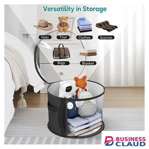 Hat Storage Box Non-woven Clear Storage Bucket Foldable Travel Storage Box with Zipper Clothes Hat Large Capacity Organizing Bag for Home and Travel Use