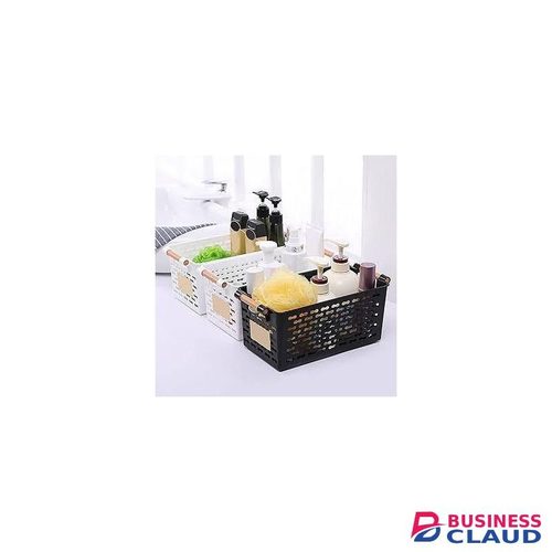 3Pack Plastic Storage Basket, Black Basket Organizer Bin with Handles for Home Office Closet