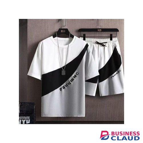 Dou-color Men's Fashion 2-in-1 Short Sleeve&Shorts Set - Black And White