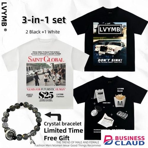 LVYMB Thickened 210g New Men's Fashion Pure Cotton Short Sleeve 3-in-1 Set 3 Pieces/T-shirt- Black And White