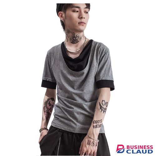 Men's Two-piece Pile Collar Short-sleeved T-shirt-gray
