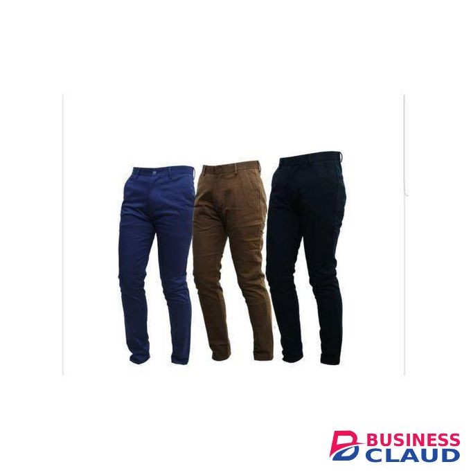 3 Pack Men's Soft Khaki Slim Fit Trousers For Smart Casual & Official Wear – Royal Blue, Chocolate & Black
