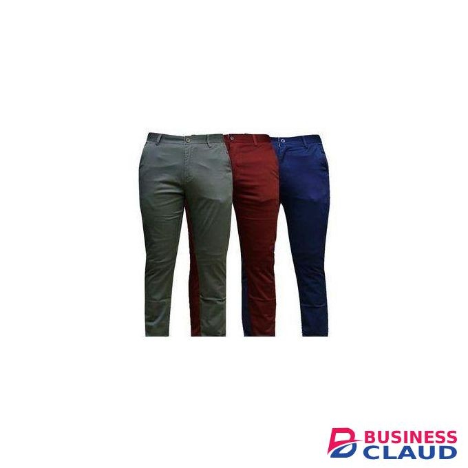3 Pack Men's Soft Khaki Slim Fit Trousers For Smart Casual & Official Wear – Navy Blue, Maroon & Dark Grey