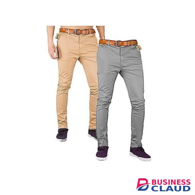 2 Soft Khaki Men's Trouser Stretch Slim Fit Casual- Beige & Light Grey