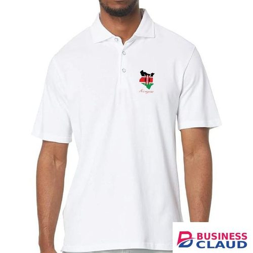 Kenya Map Logo , White Cotton Polo T-shirt