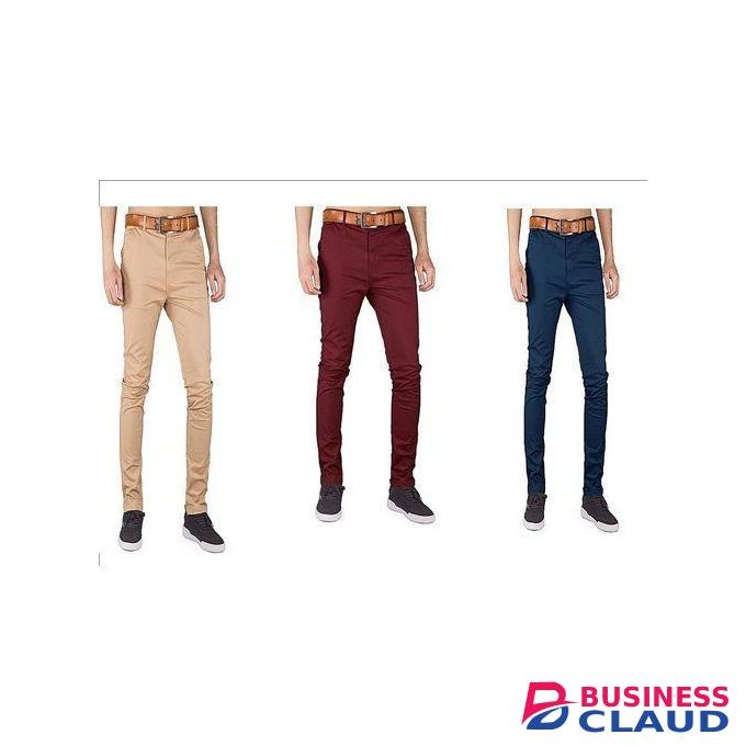3 Pack Stretch slim fit khaki pants; Maroon,Navy blue& Beige