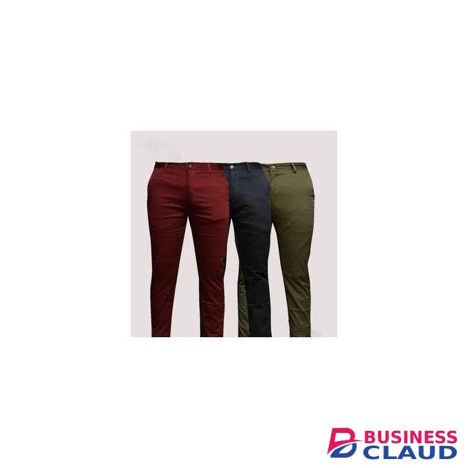 3 Pack soft Khakis Mens slim-fit Chino Pants- Maroon, Jungle Green & Black.