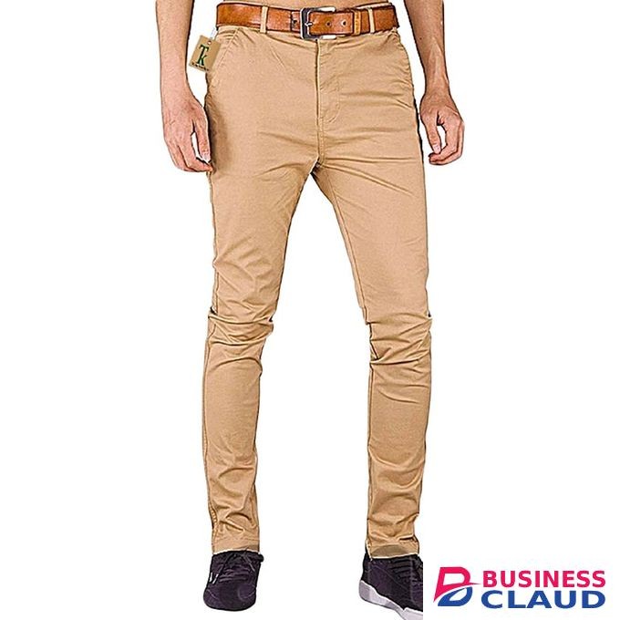 Soft Khaki Men's Trouser Stretch Slim Fit Casual- Beige