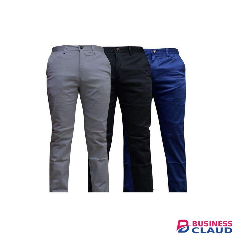 3 Pcs Soft Khaki Men's Trouser Slim Fit- Grey Black Parliament Blue
