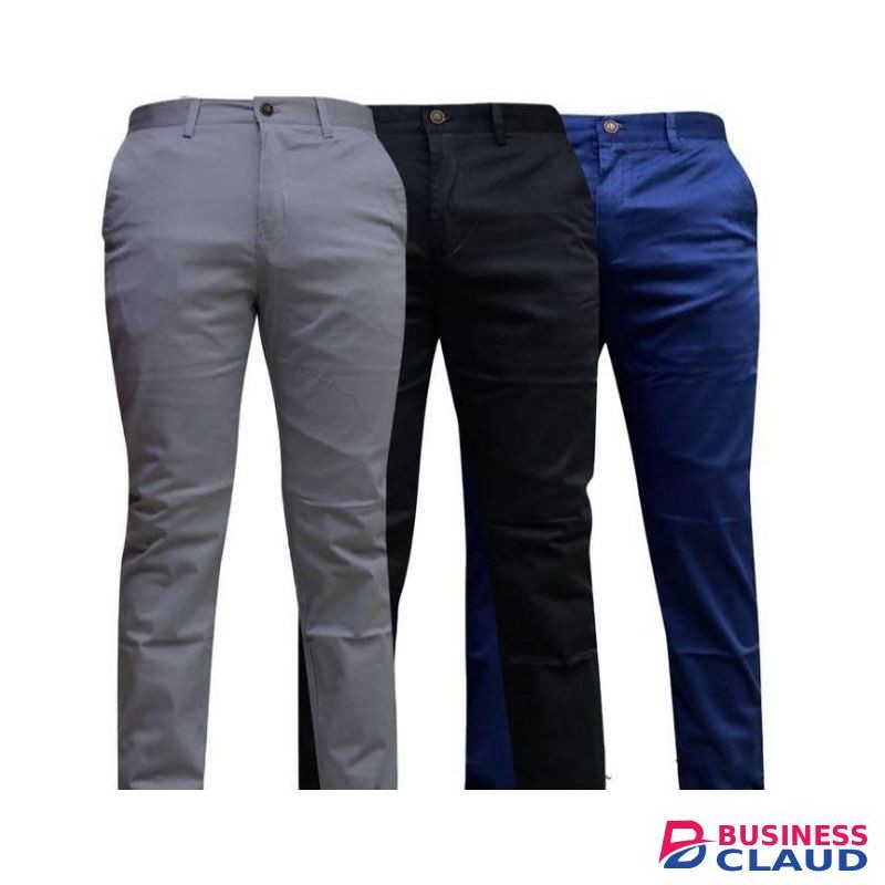 3Pcs Soft Khaki Men's Slim Fit-Grey,Black and Parliament Blue