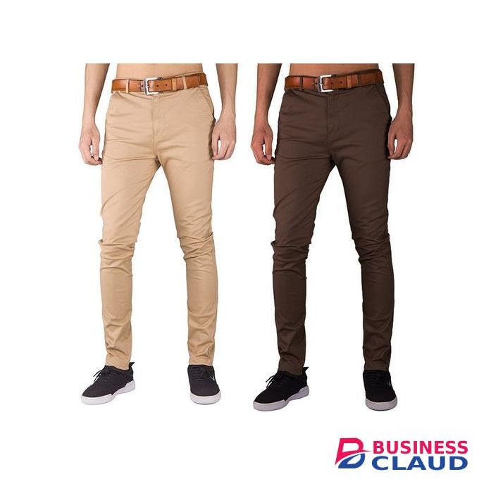 2Pack, Soft Khaki Men's Trouser Slim Fit Official Casual- Chocolate&Beige