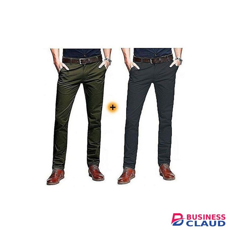 2Pack, Soft Khaki Men's Trouser Slim Fit Official Casual- Green&Black