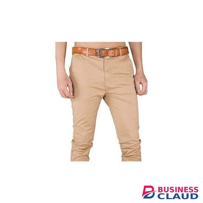 3 Pcs Soft Khaki Men's Trouser Slim Fit-+FREE BELT