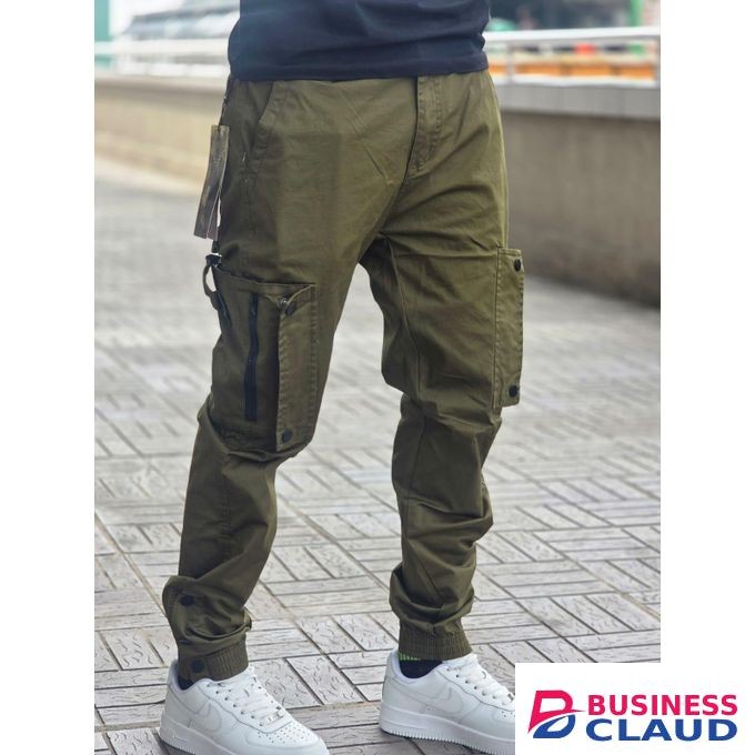 Men's Olive Green Tapered Cargo Jogger Pants
