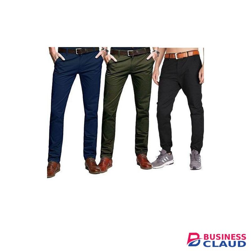 3-Pack Men's Slim Fit Trousers – Soft Khaki, Official & Casual Wear – Navy Blue, Green & Black