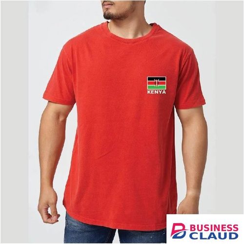 Kenya Flag Logo , Red Cotton Round-Neck Unisex T-shirt