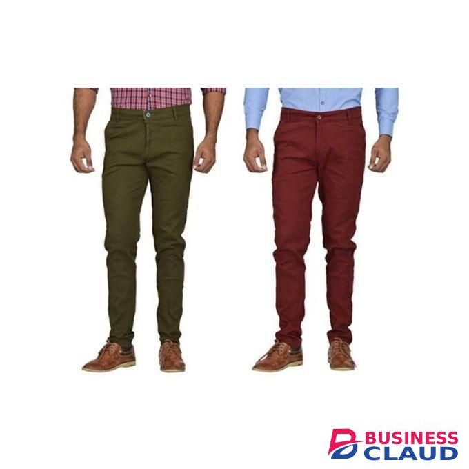 2 Pack Soft Khaki Pants ---Slim Fit Jungle Green + Maroon