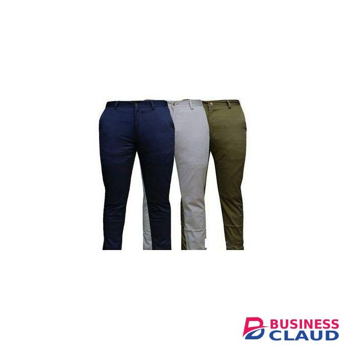 3-Pack Men's Slim Fit Soft Khaki Trousers – Navy Blue, Light Grey & Green – Stretchable Smart Casual Pants