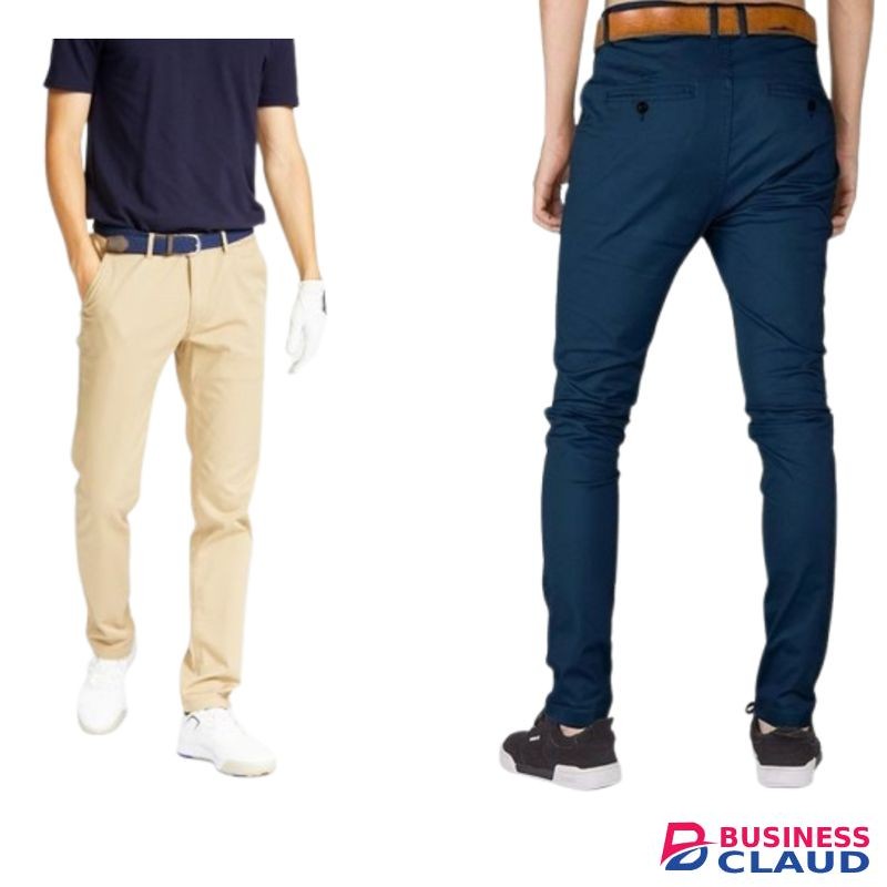 Soft Khaki Mens Trouser Stretch Slim Fit Casual-Beige And Blue