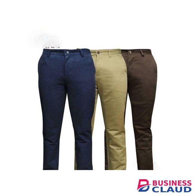 3 Pcs Soft Khaki Men's Trouser Slim Fit- Navy Blue, Beige And Chocolate
