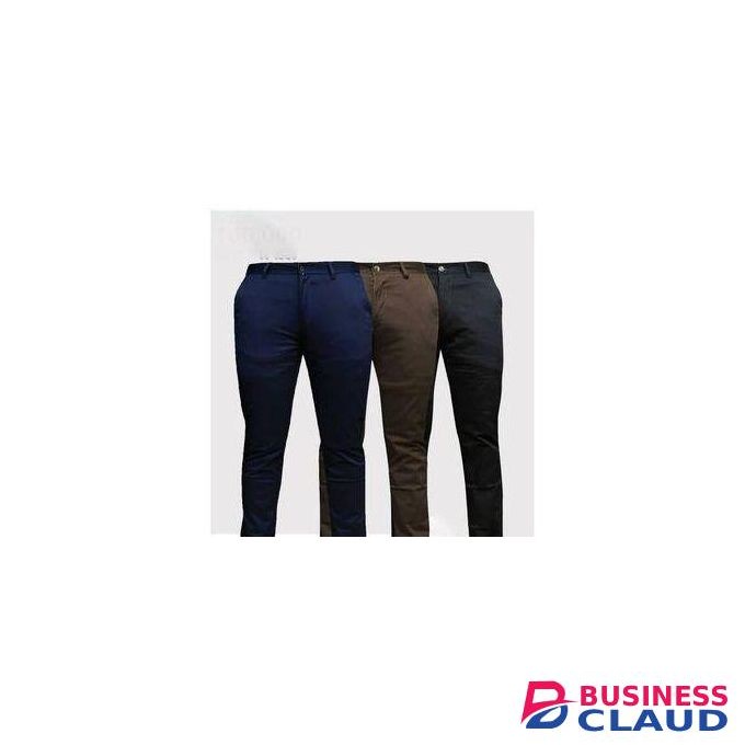 3 Pcs Soft Khaki Men's Trouser Slim Fit- Navy Blue/Black/Chocolate