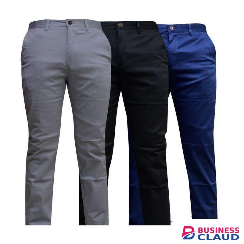 3 Pcs Soft Khaki Men's Trouser Slim Fit- Grey Black Royal Blue