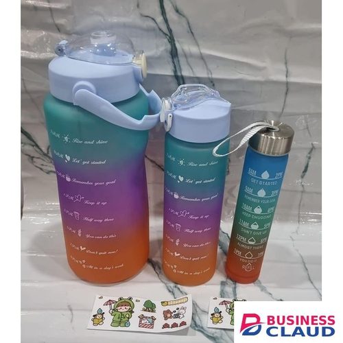 Share this product 3-in-1 Piece Motivational Water Bottle Set with Time Marker, Leak-Proof for fitness and outdoor activities