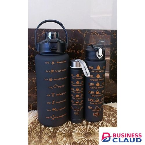 3 in 1 motivational water bottle with stickers_ Black