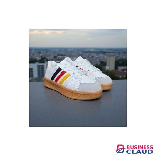 Bunaike Classic Striped Kids White and black, red, yellow stripes Kicks. The Go Getter Athletic Trainer. Tiptoe And Trot Easy-wear Comfort Kicks For Kids