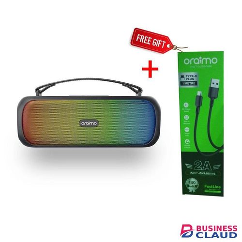 Oraimo Bass Go Boom Portable Wireless Speaker, Black + FREE Type-C Cable