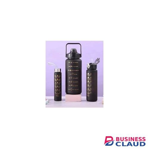 3pcs Black Themed Motivational Water Bottles with stickers