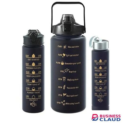 3 In 1 Water Bottle Pack of 3 Water Bottles, 2Litres/750Ml/300Ml Sports Water Bottles, Leakproof & BPA Free, Motivational Water Bottles with Time Marker for Outdoor Sports, Fitness, Office