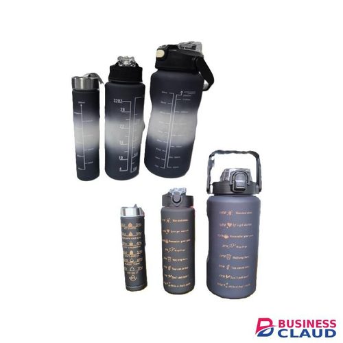 3 in 1 Motivational Water Bottles – Time Marker, Leakproof & Straw Design- Gym set