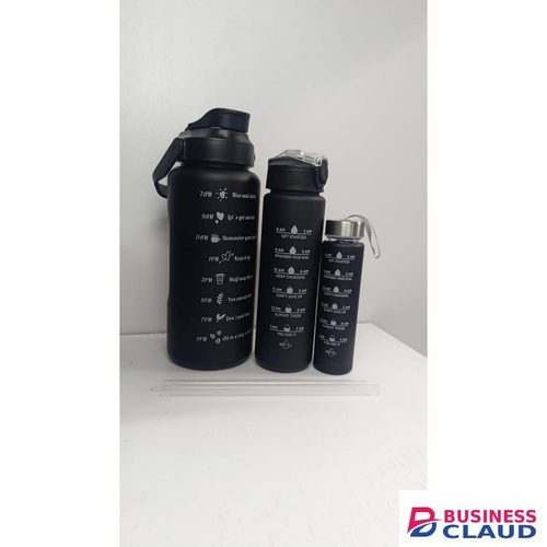 3-in-1 Motivational Water Bottle Set - 2L, 900ml & 300ml - Leakproof Fitness Bottles with Time Markers