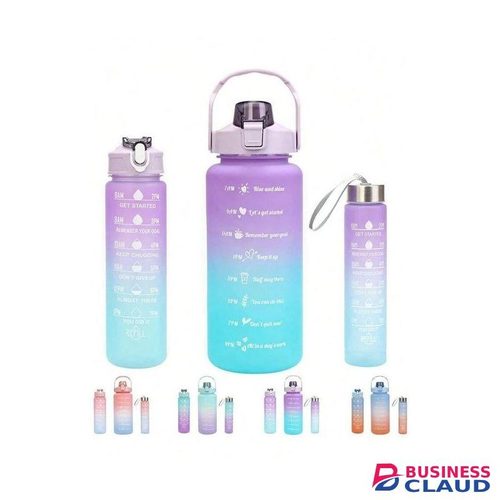 Motivational Water Bottle With Straw 3 Pcs, 2L, 900ml, 300ml Time Marker Leakproof Bottles For Sports Gym Travel BPA Free - Color May Vary
