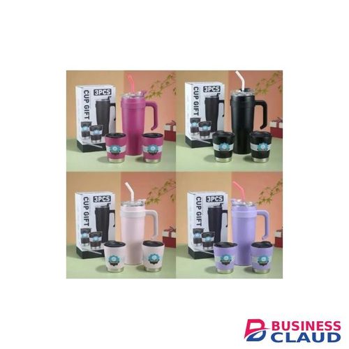 3pcs Stainless Steel Vacuum Cup Gifts Double Wall Ice Beer Tumbler Cups Travel Thermos Coffee Mug with Handle and Straw