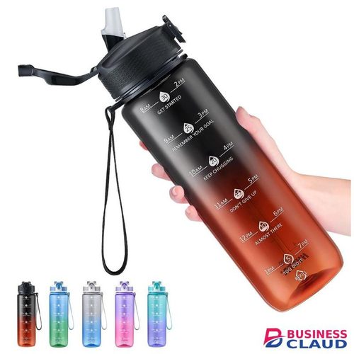 Water Bottles with Time Marker & Straw, Leak-proof BPA Free Non-Toxic 1L Bottle, Portable Water Jug for Fitness Sports