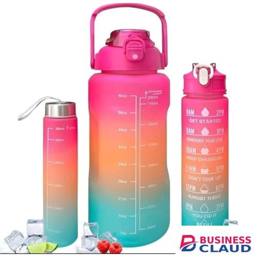 3 In 1 Water Bottle Pack Of 3 Water Bottles, 2Litres/750Ml/280Ml Sports Water Bottles, Leakproof & BPA Free, Motivational Water Bottles With Time Marker For Outdoor Sports, Fitness, Office