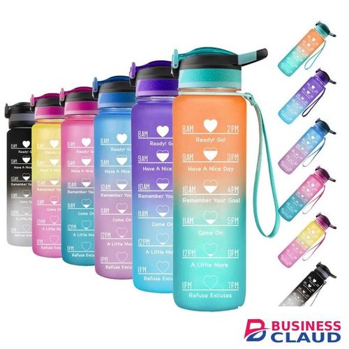 Motivational Water Bottle with Time Marker, Leak Proof, BPA Free