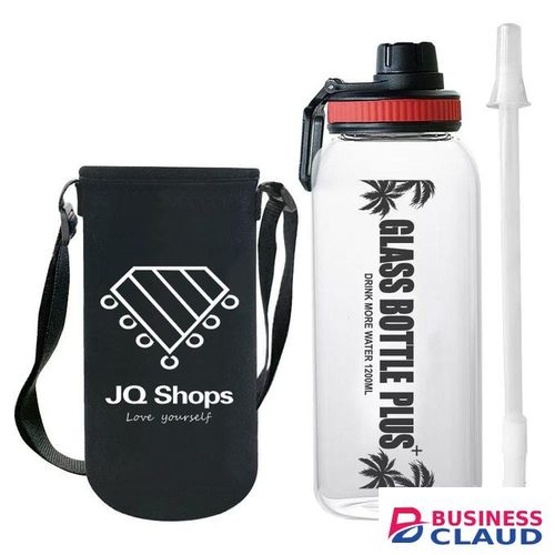 1200ML Water Bottle with Sleeve & Strap Motivational Water Bottles with Straw Large Wide Mouth for Fitness, Gym and Outdoor Sports, Leak-proof & BPA Free