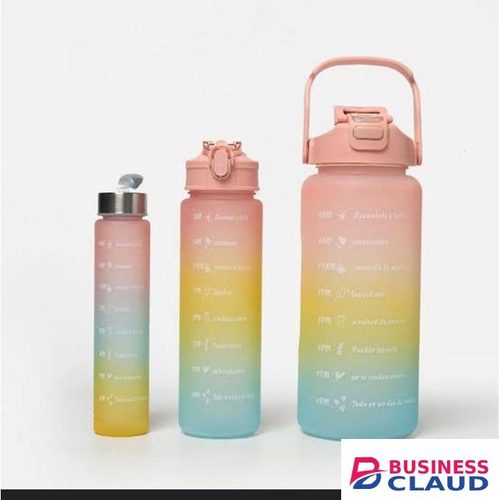 3 in 1 Large Capacity Motivational Water Bottles with Time Marker, Leakproof Design and Free Stickers - 2000ml, 900ml, 500ml BPA-Free Hydration Jugs for Fitness, Gym, Office, and Outdoor Use
