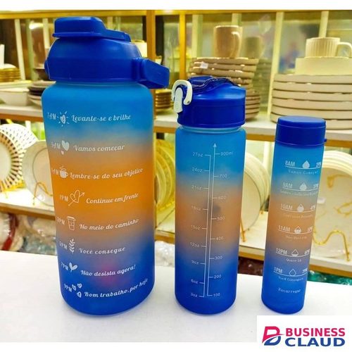 Multi Size Water Bottle Set / 3 in 1 Motivational Water Bottles With Straw & Time Marker
